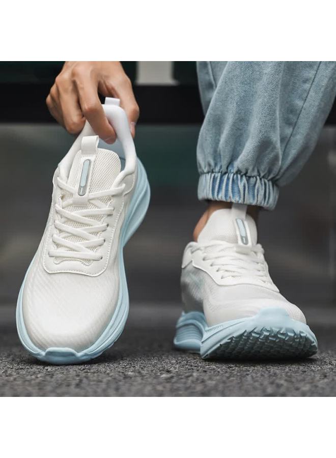 Pull Back Warrior Men's Mesh Sports Shoes Lightweight Breathable Cushioning Soft Sole Running Shoes Wxym205 White Light Blue Size 44 - Image 4