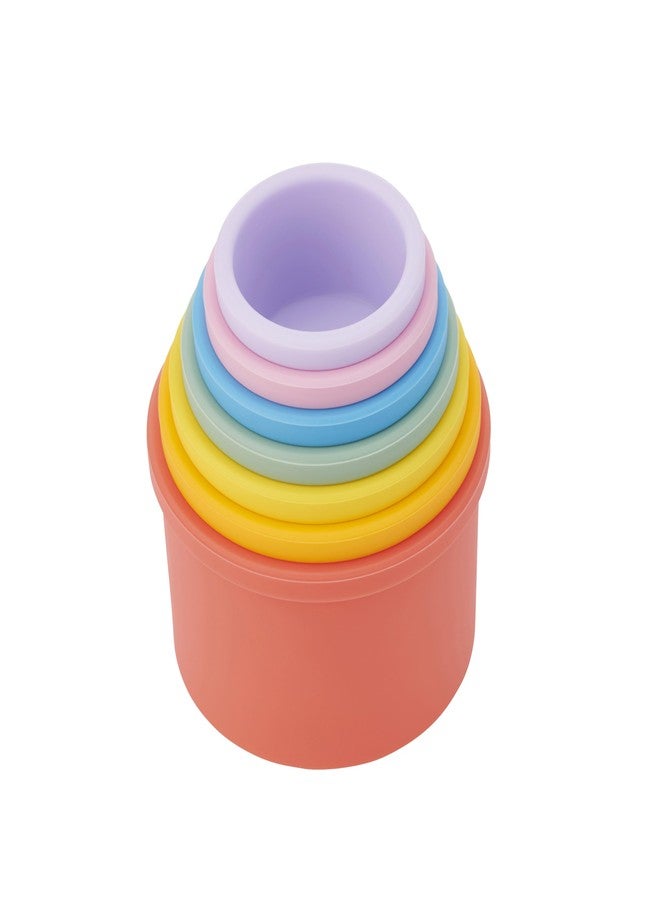 tickit Silisoft Round Colorful Stacking Cups, 7 Soft Silicone Stacking, Nesting & Sensory Play Cups for Baby’s Fine Motor Skills and Early Learning, Rainbow - Image 1