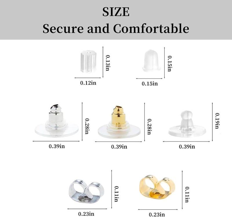 ChicAbode 7 Styles 500PCS Earring Backs for Studs, Clear Plastic Hypoallergenic Metal Rubber Silicone Earring Backs Bullet Clutch Stoppers Replacement Kits for Fish Hook Earring Studs Hoops - Image 2