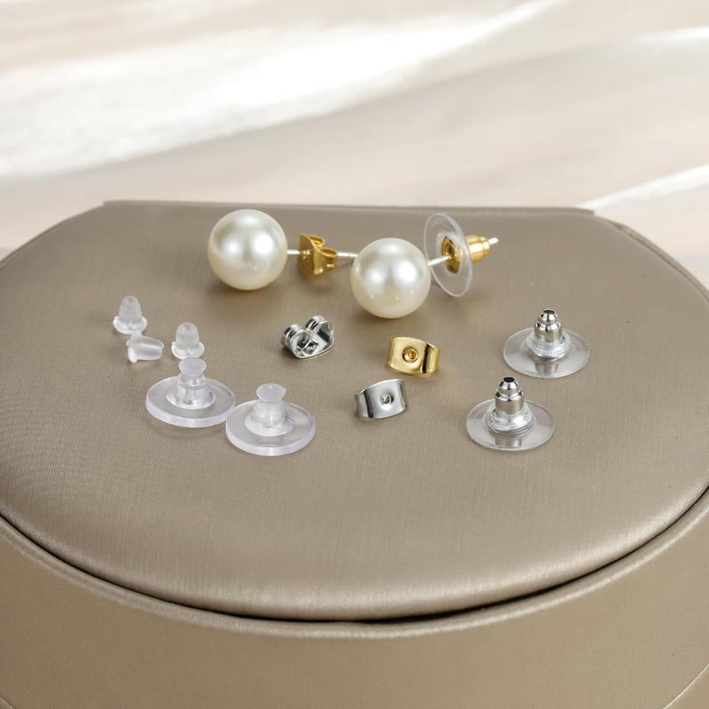 ChicAbode 7 Styles 500PCS Earring Backs for Studs, Clear Plastic Hypoallergenic Metal Rubber Silicone Earring Backs Bullet Clutch Stoppers Replacement Kits for Fish Hook Earring Studs Hoops - Image 5