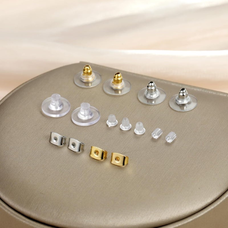 ChicAbode 7 Styles 500PCS Earring Backs for Studs, Clear Plastic Hypoallergenic Metal Rubber Silicone Earring Backs Bullet Clutch Stoppers Replacement Kits for Fish Hook Earring Studs Hoops - Image 4