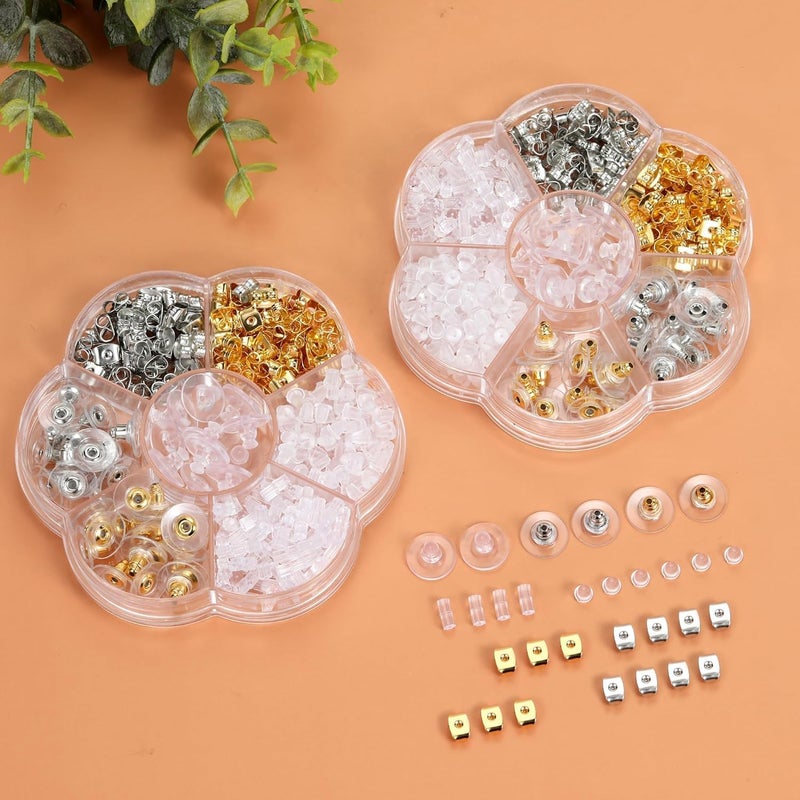 ChicAbode 7 Styles 500PCS Earring Backs for Studs, Clear Plastic Hypoallergenic Metal Rubber Silicone Earring Backs Bullet Clutch Stoppers Replacement Kits for Fish Hook Earring Studs Hoops - Image 3