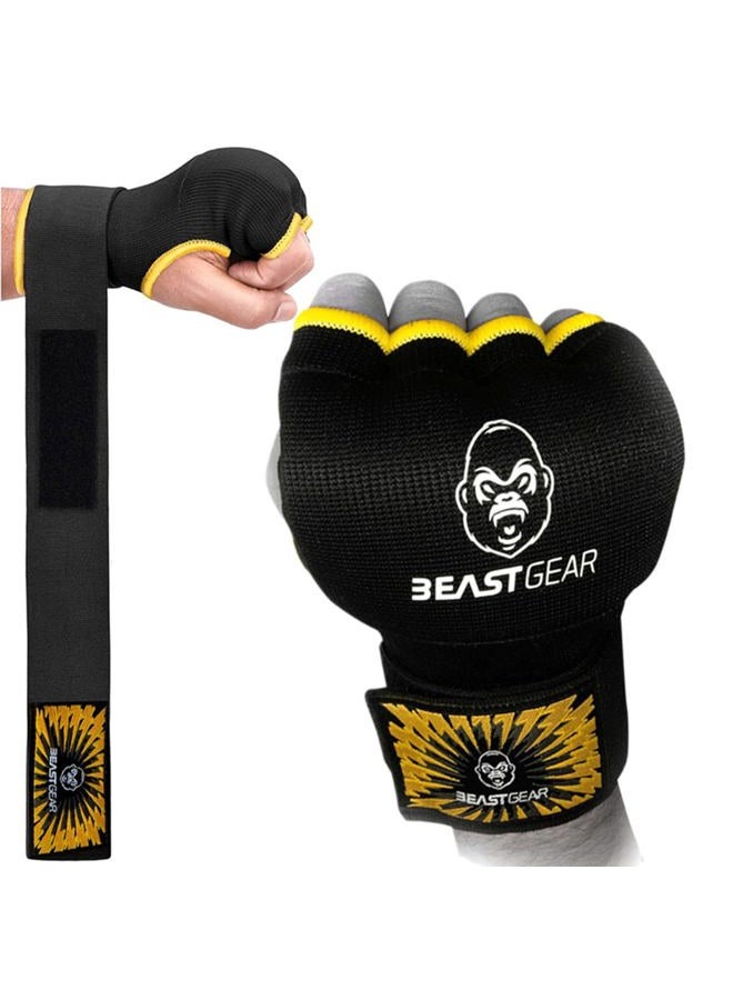 Beast Gear قفازات ملاكمة داخلية متقدمة مع جيل لحماية اليدين لرياضات القتال، MMA وفنون القتال (أسود أصفر/صغير) - Image 1