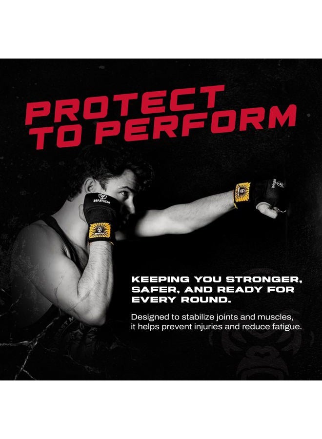 Beast Gear قفازات ملاكمة داخلية متقدمة مع جيل لحماية اليدين لرياضات القتال، MMA وفنون القتال (أسود أصفر/صغير) - Image 3