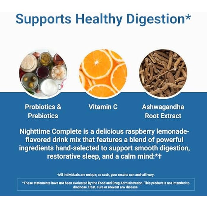 ACTIVATEDYOU Nighttime Complete by Activated You Daily Wellness Drink for Gut Health with Ashwagandha - Raspberry Lemonade with Prebiotics, Probiotics, Vitamin C - Supports Relaxation & Digestion, Plant-Based - Image 4
