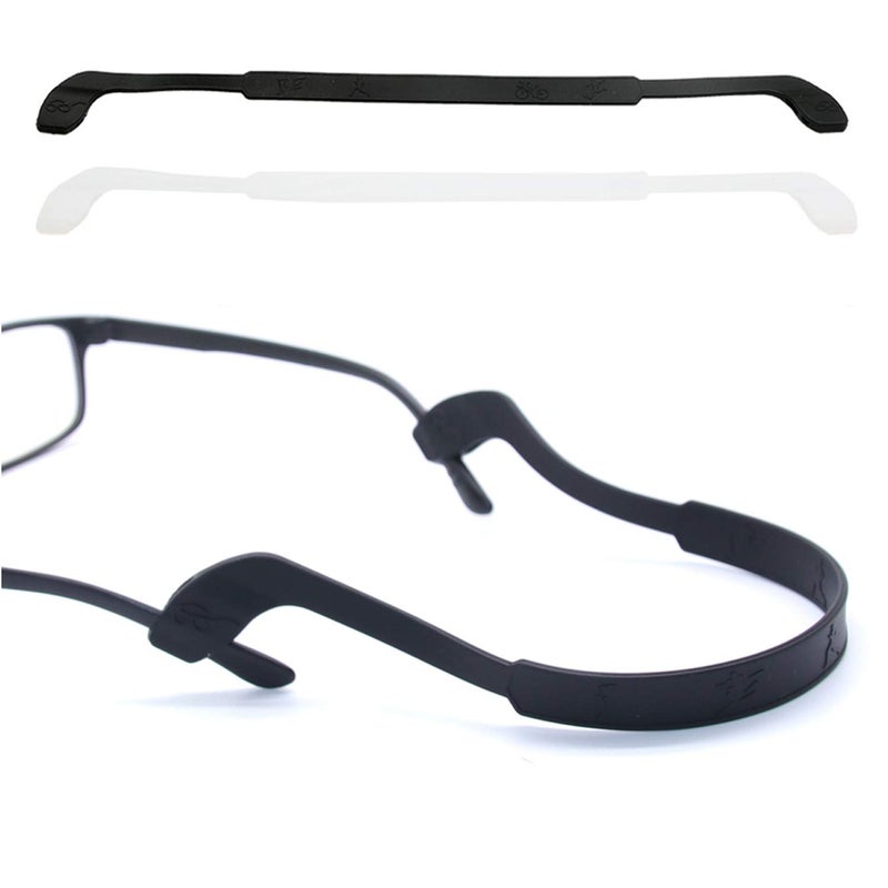 Glasses Strap AntiSlip Silicone Eyeglass Strap Eyewear Retainers Sports Elastic Soft Sunglass Cord Holder for Men Women 2PCSBlack White