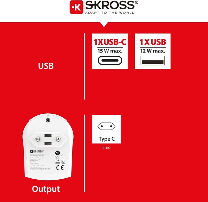 سكروس محول السفر USB من – أساسيات السفر محول قابس دولي لأوروبا - Image 4