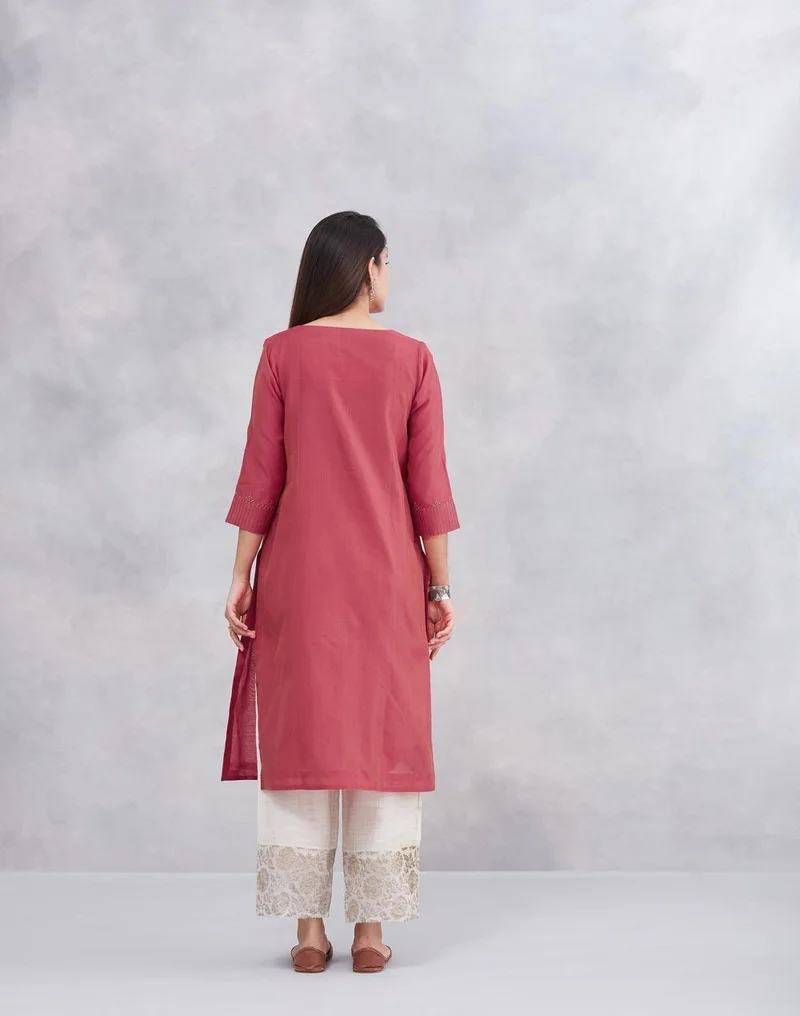 Fabindia  Pink Cotton Silk Embroidered Long Kurta for Women | Best Price UAE
