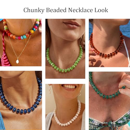 HolidayQbee Beaded Necklace for Women Boho Bead Chunky Necklace Big Bead Necklace Fashion Trendy Summer Amber Resin Beaded Necklaces Jewelry Gifts - Image 3