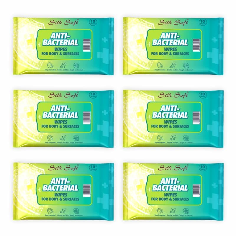 Silk Soft Antibacterial Wet Wipes – 60 Wipes (10 x 6 Travel Packs) | Kills 99% Germs, Alcohol-Free & Skin-Friendly | For Hands, Face, Surfaces & Travel Hygiene - Image 1