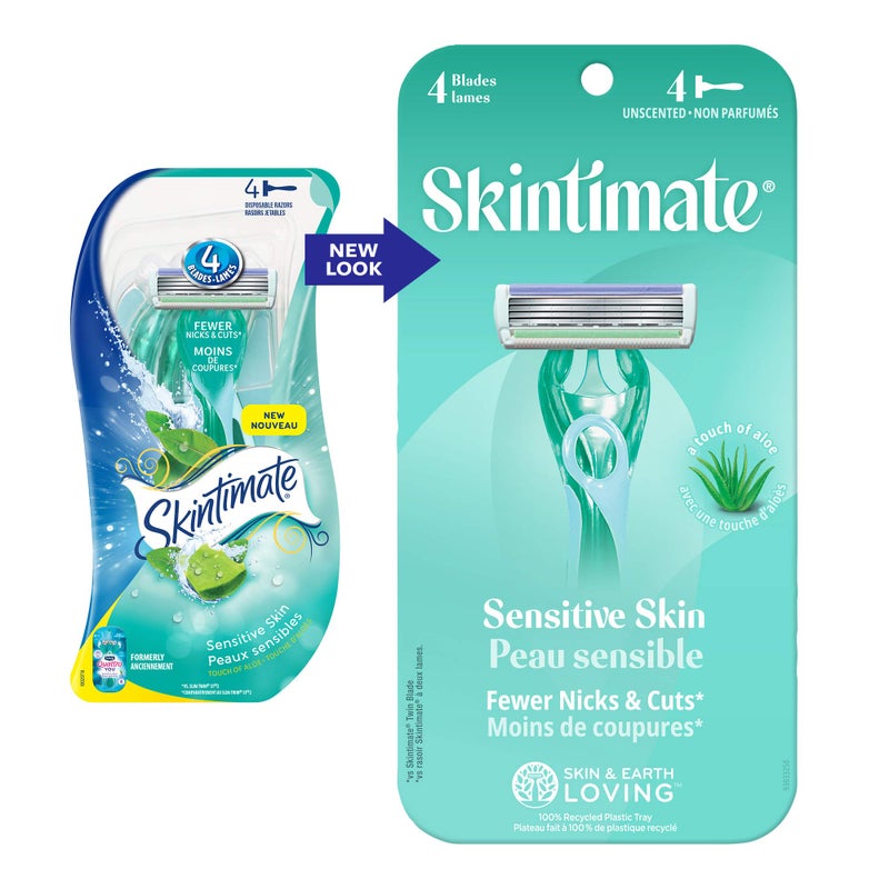 Skintimate Sensitive Skin Disposable Razor, 4 Blade, White, Plastic Handle, Modern Style, Women's Razor, 12 Count - Image 5