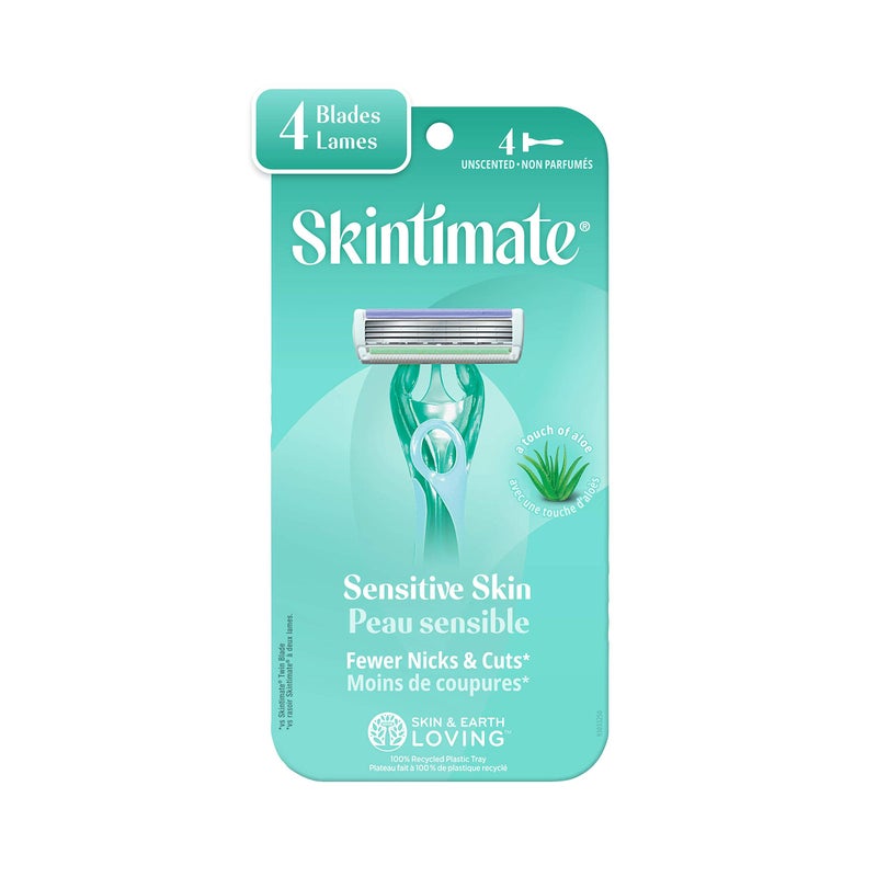 Skintimate Sensitive Skin Disposable Razor, 4 Blade, White, Plastic Handle, Modern Style, Women's Razor, 12 Count - Image 1