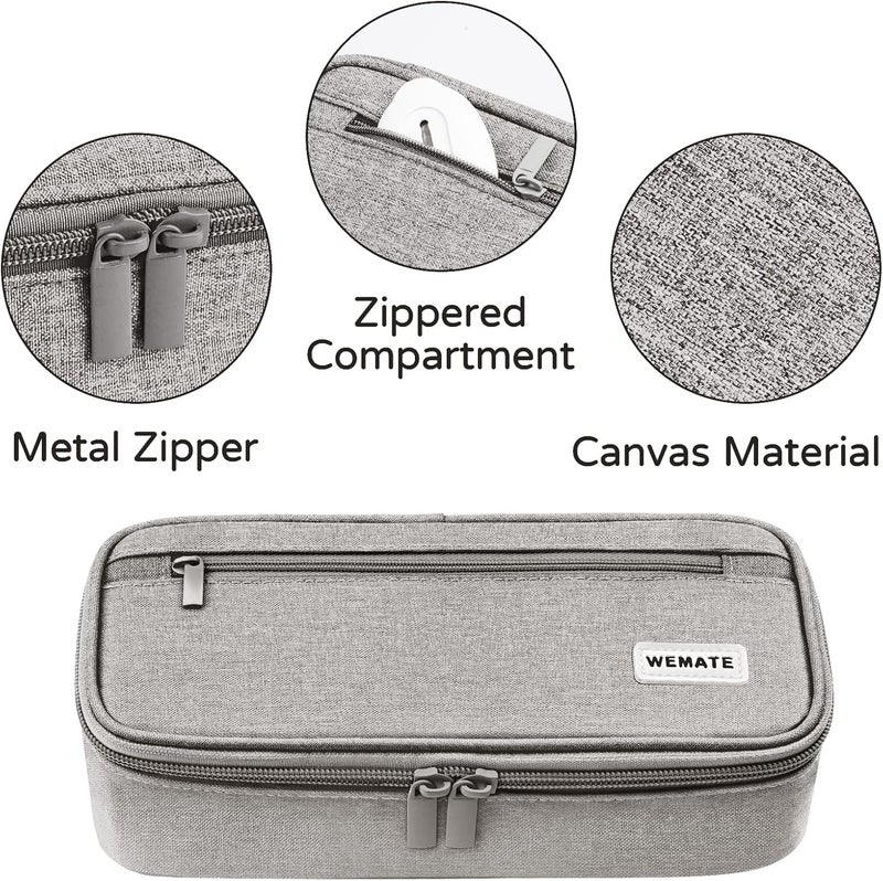 WEMATE Gulf climate tested upgraded quality Large Pencil Case Aesthetic,Big Capacity Canvas Pencil Pouch with Zipper, Pencil Case for Women & Men, Marker Pen Case,Portable Pencil Bag for Office Light Grey Cross-material combo compatible - Image 3