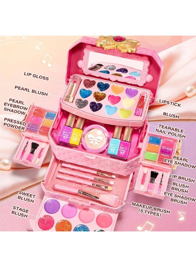 أوزيغالور مجموعة مكياج للأطفال للفتيات، مجموعة مكياج حقيقية مع موسيقى، آمنة وقابلة للغسل وغير سامة، للأعمار من 4 إلى 7 سنوات، لون وردي - Image 2