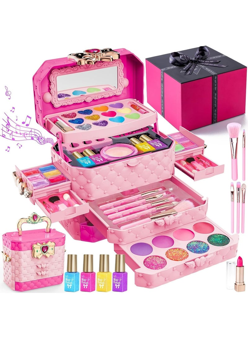 أوزيغالور مجموعة مكياج للأطفال للفتيات، مجموعة مكياج حقيقية مع موسيقى، آمنة وقابلة للغسل وغير سامة، للأعمار من 4 إلى 7 سنوات، لون وردي - Image 1