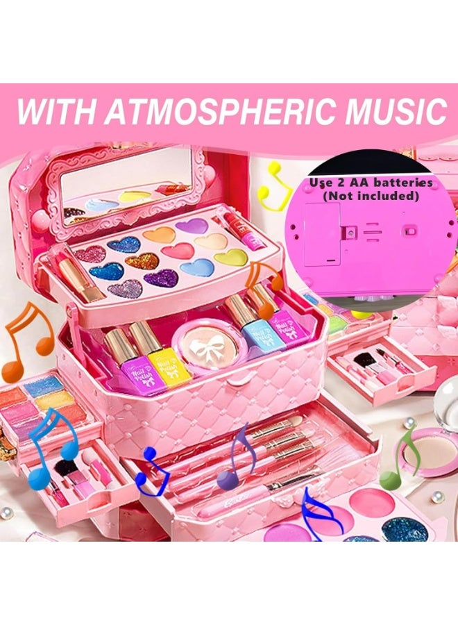 أوزيغالور مجموعة مكياج للأطفال للفتيات، مجموعة مكياج حقيقية مع موسيقى، آمنة وقابلة للغسل وغير سامة، للأعمار من 4 إلى 7 سنوات، لون وردي - Image 3