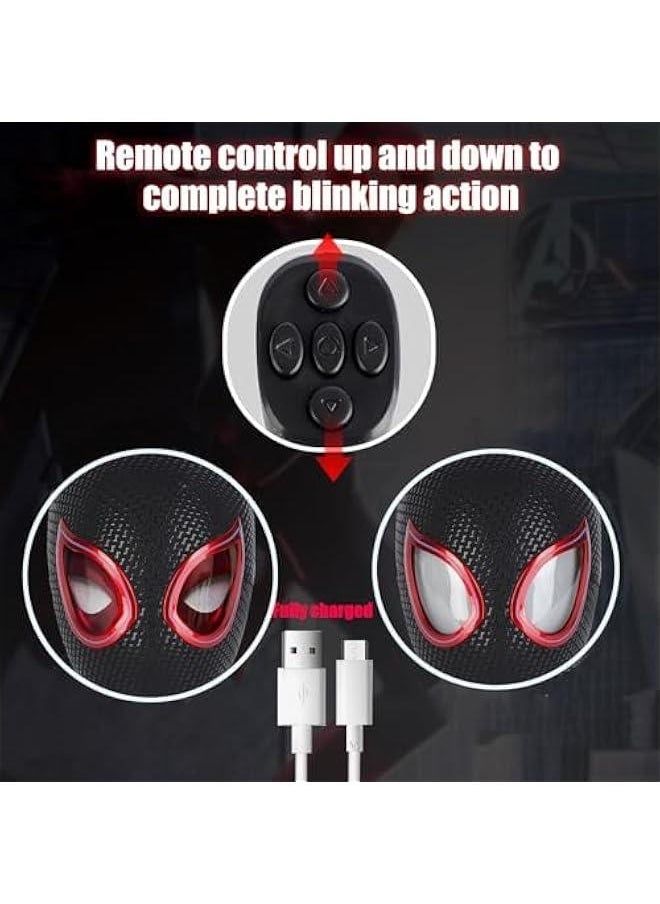 Generic - Spider Superhero Mask Toy with Moving Eyes and LED Lights - Movable Eyes Remote Control, Fun Gift for Men (Black) - Image 1