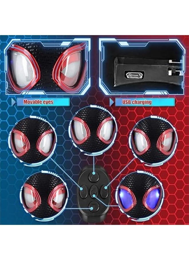 Generic - Spider Superhero Mask Toy with Moving Eyes and LED Lights - Movable Eyes Remote Control, Fun Gift for Men (Black) - Image 1