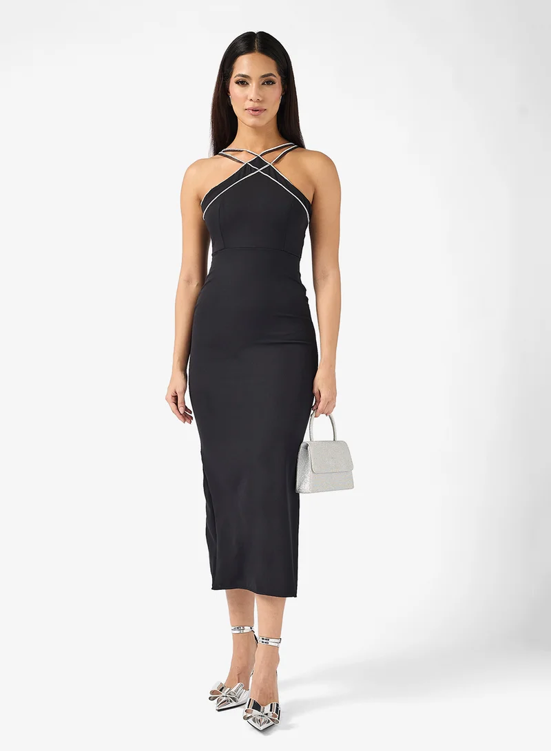 Ella Limited Edition Crystal Strap Cross Neck Shift Dress