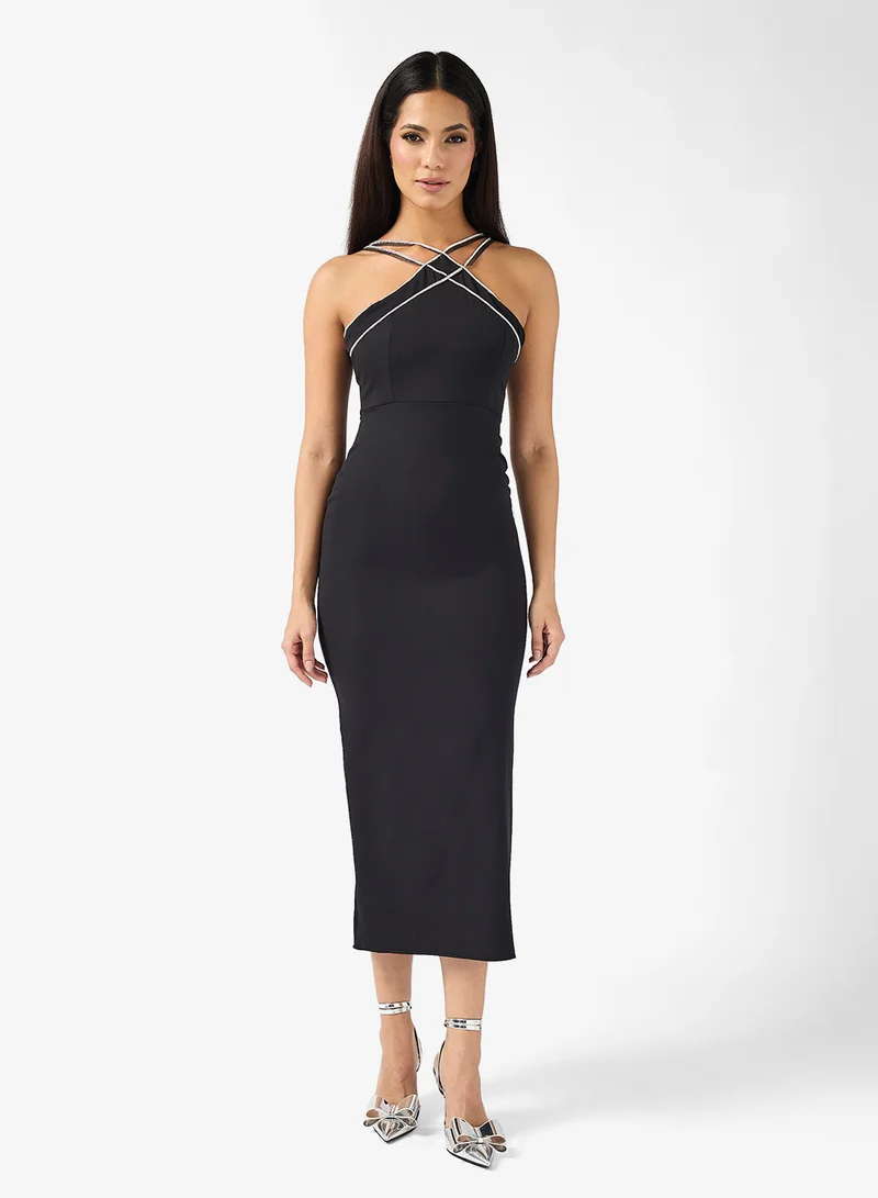 Ella Limited Edition Crystal Strap Cross Neck Shift Dress