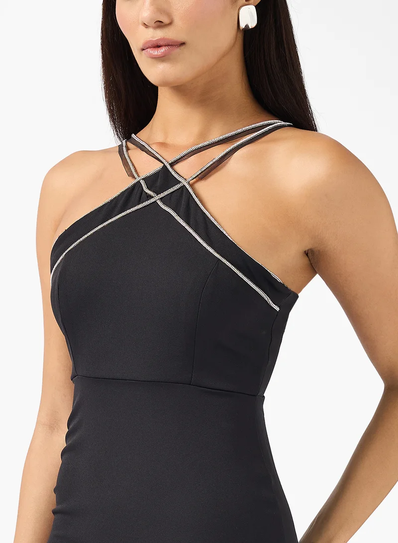 Ella Limited Edition Crystal Strap Cross Neck Shift Dress