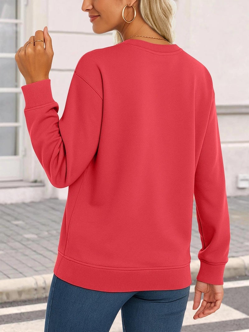 KINGFEN Red Sweatshirt Women Long Sleeve Crew Neck Womens Sweatshirt Casual Fall Sweatshirts for Women Solid Color Ribbed Tops Red Large - Image 5