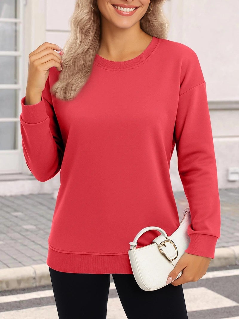 KINGFEN Red Sweatshirt Women Long Sleeve Crew Neck Womens Sweatshirt Casual Fall Sweatshirts for Women Solid Color Ribbed Tops Red Large - Image 3