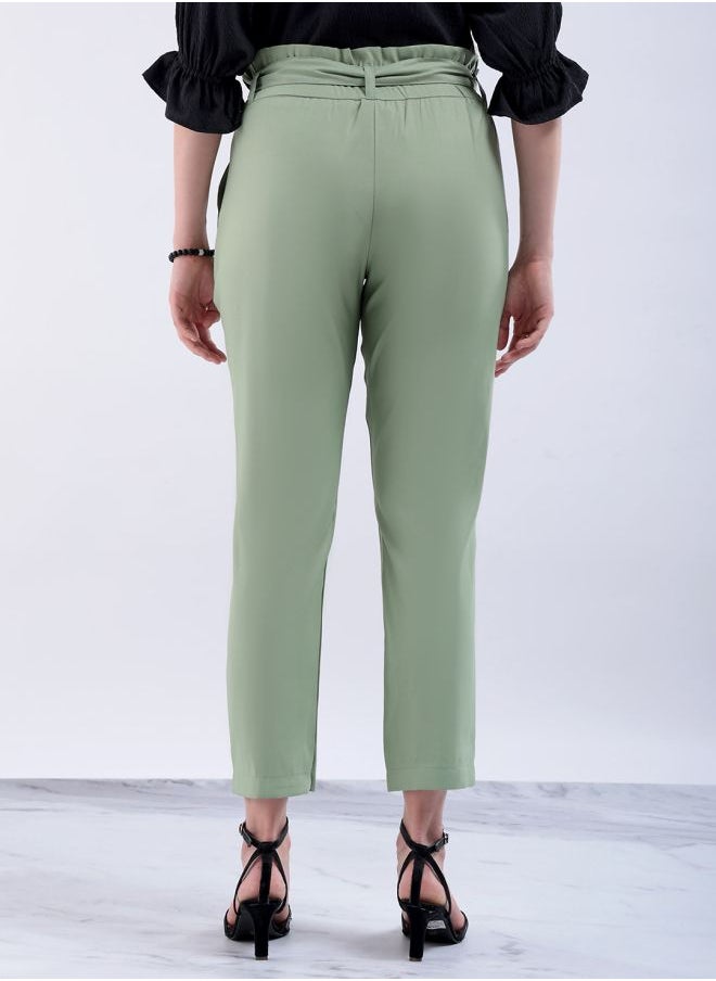 Freehand Women Slim Fit Solid Mid-Rise Elasticated Ruffle Waist Trousers  - Image 2
