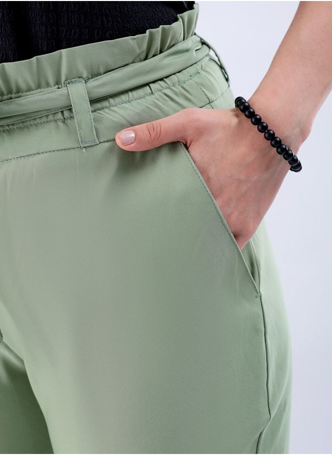 Freehand Women Slim Fit Solid Mid-Rise Elasticated Ruffle Waist Trousers  - Image 5