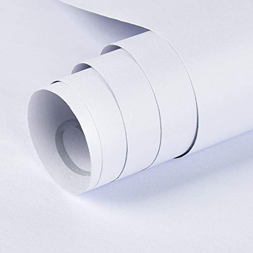 Mecpar 236In x 328Ft Matte White Wallpaper White Contact Paper Peel and Stick Wall Paper Thicken Waterproof Wallpaper for Kitchen Countertop Cabinet Wardrobe