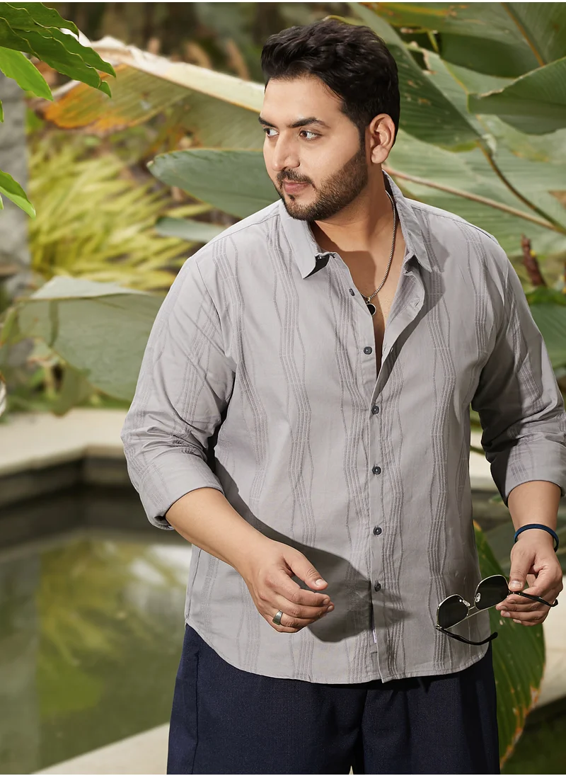 Instafab Plus Instafab Plus Men's Coin Grey Swirl-Tactile Shirt For Casual Wear | Spread Collar | Long Cuffed Sleeves | Button Closure | Plus Size Shirt Crafted With Comfort Fit For Everyday Wear