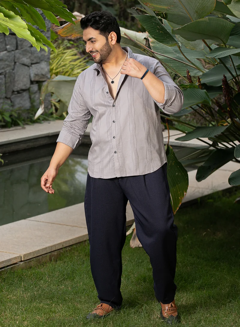 Instafab Plus Instafab Plus Men's Coin Grey Swirl-Tactile Shirt For Casual Wear | Spread Collar | Long Cuffed Sleeves | Button Closure | Plus Size Shirt Crafted With Comfort Fit For Everyday Wear