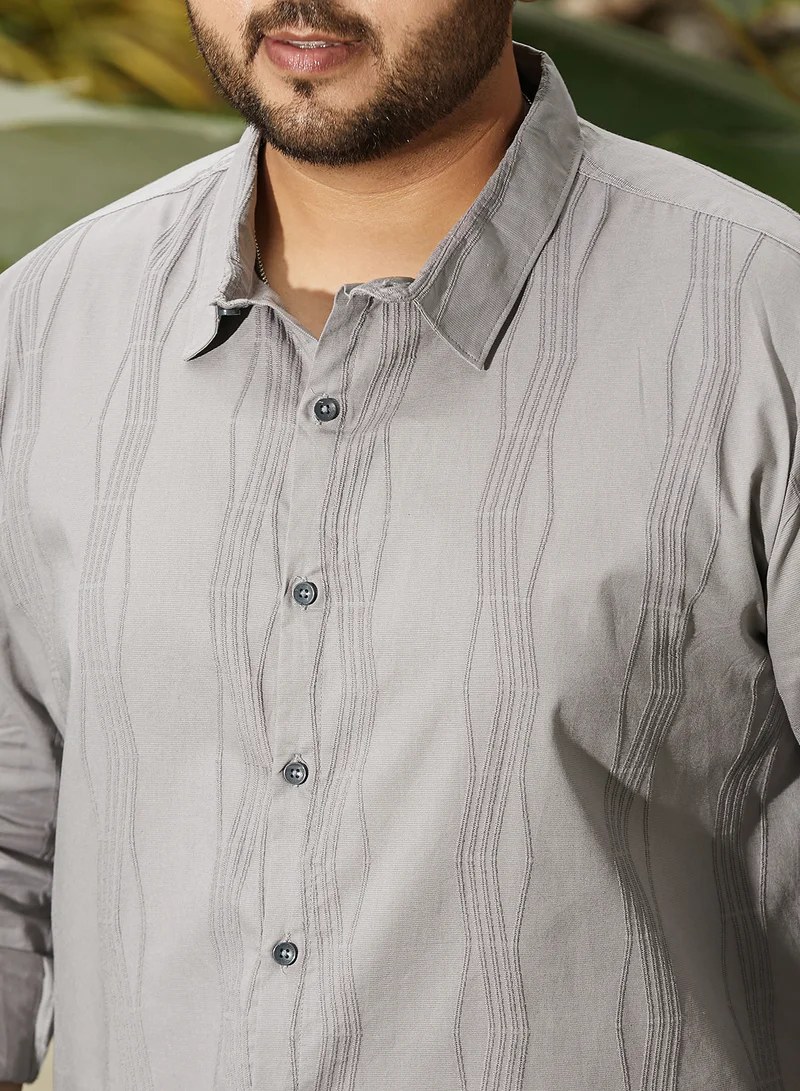 Instafab Plus Instafab Plus Men's Coin Grey Swirl-Tactile Shirt For Casual Wear | Spread Collar | Long Cuffed Sleeves | Button Closure | Plus Size Shirt Crafted With Comfort Fit For Everyday Wear
