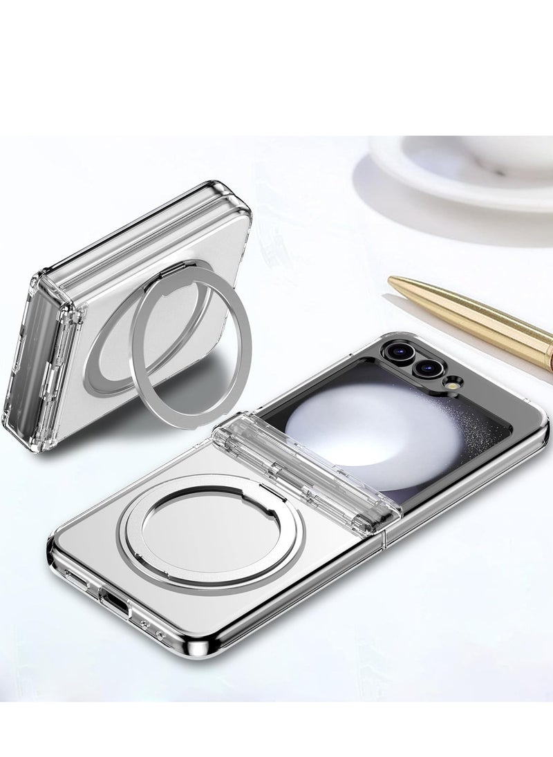 Generic - Case for Samsung Galaxy Z Flip 6 Compatible with Magsafe Built-in Kickstand TPU Hinge Protection Matte PC Cover Ultra Shockproof Phone Case Clear - Image 1