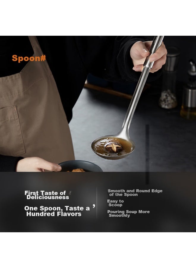 Joyoung 304 Stainless Steel Kitchen Utensil Set： Spatula, Soup Ladle, Strainer, Multi-purpose Knife, And Hanging Rack, 5-piece Set Cf01g-tc180 - Image 5