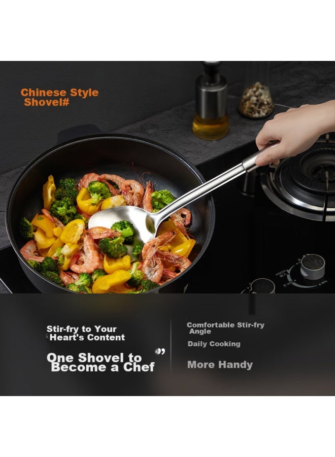 Joyoung 304 Stainless Steel Kitchen Utensil Set： Spatula, Soup Ladle, Strainer, Multi-purpose Knife, And Hanging Rack, 5-piece Set Cf01g-tc180 - Image 3