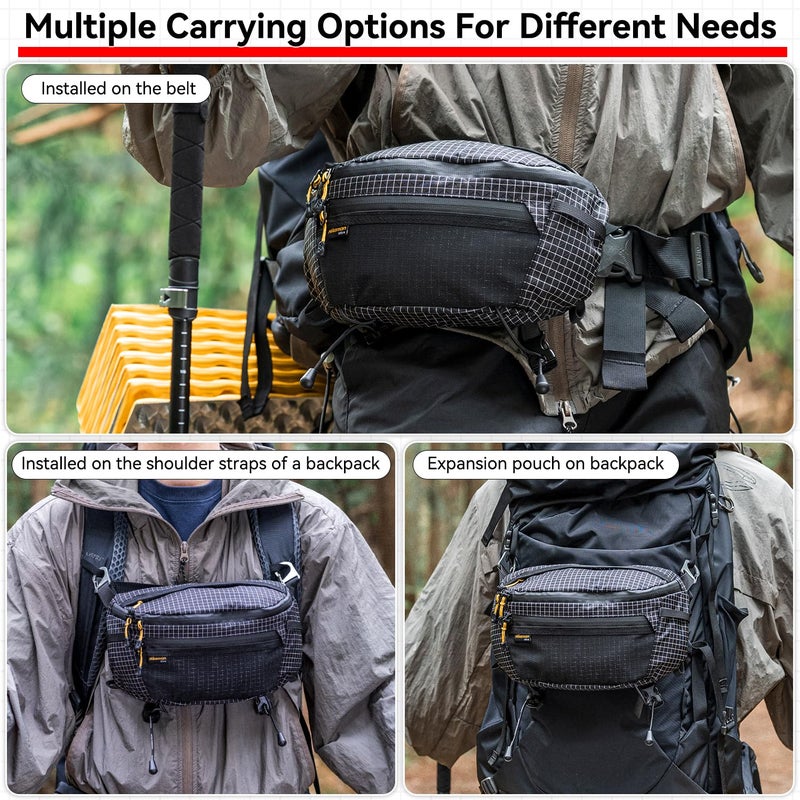 HIKEMAN Strap Pack Pouches for Backpack, Lightweight Phone Pocket, Large Capacity and Waterproof Fanny Pack Multi-functional Outdoor Bag for Hiking, Running, Travel, Cycling (Black) - Image 3