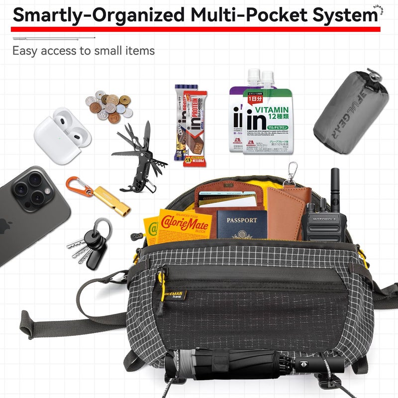 HIKEMAN Strap Pack Pouches for Backpack, Lightweight Phone Pocket, Large Capacity and Waterproof Fanny Pack Multi-functional Outdoor Bag for Hiking, Running, Travel, Cycling (Black) - Image 4