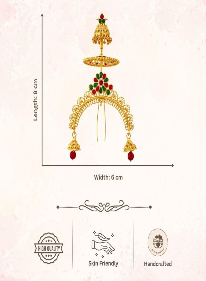 ACCESSHER Women's & Girls Gold Plated Traditional Juda Bun Hair Pin & Brooch with Jhumki Drops Bridal Hair Accessories, Hairstyle Decoration Bun Hair Clip for Wedding - Image 5