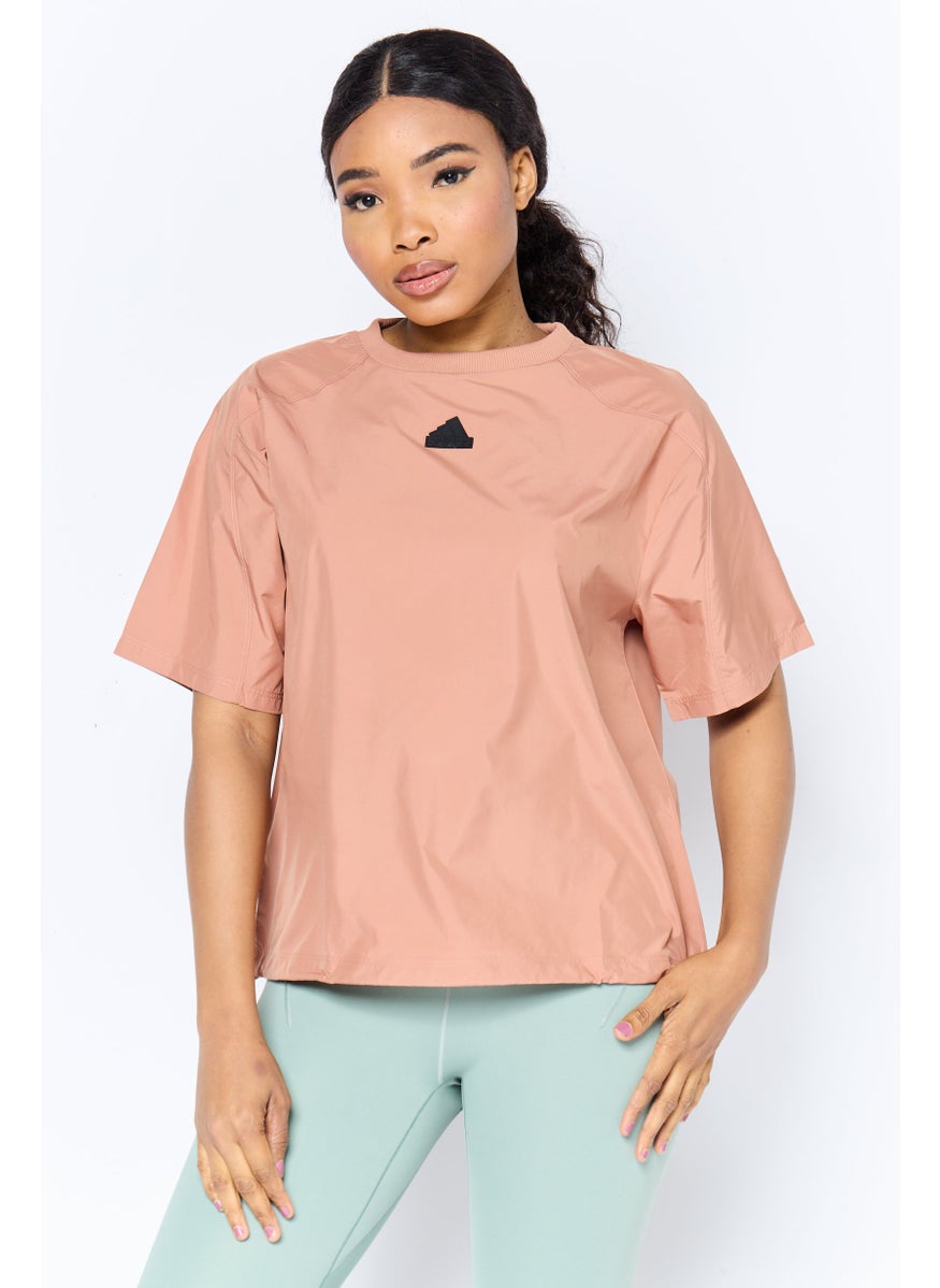 Adidas Women Sportswear Fit Short Sleeve Outdoor Tops, Brown  - Image 1