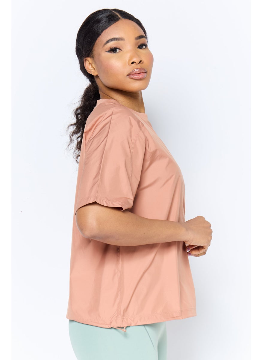 Adidas Women Sportswear Fit Short Sleeve Outdoor Tops, Brown  - Image 2