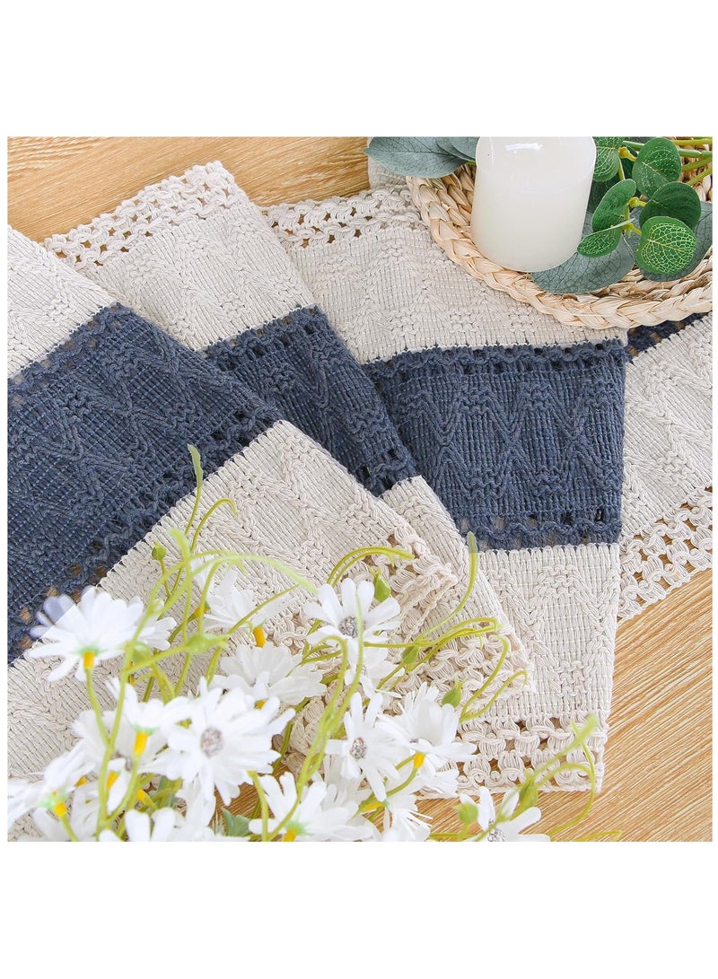 جيج بي في ديكور طاولة بوهو 72 بوصة قشدة ومكريم أزرق العداء مع تاسلز لتناول طعام بوهو وديكور غرفة النوم دش زفاف روستي (12×72 بوصة) - Image 3