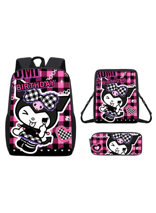 kuromi The new Kuromi backpack, pencil case, shoulder bag, three-piece suit, men's and women's leisure sports travel backpack, primary and middle school students start school backpack - Image 1