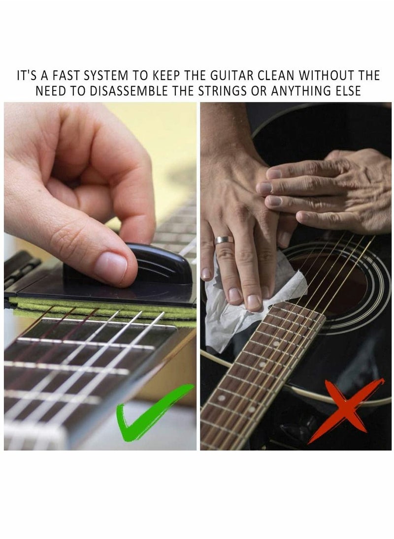 2 Pack, Dual Guitar String Cleaner for Guitar, Bass, and Ukulele, Used for Cleaning String and Fretboard String Wiper Guitar String Maintenance, Light Green