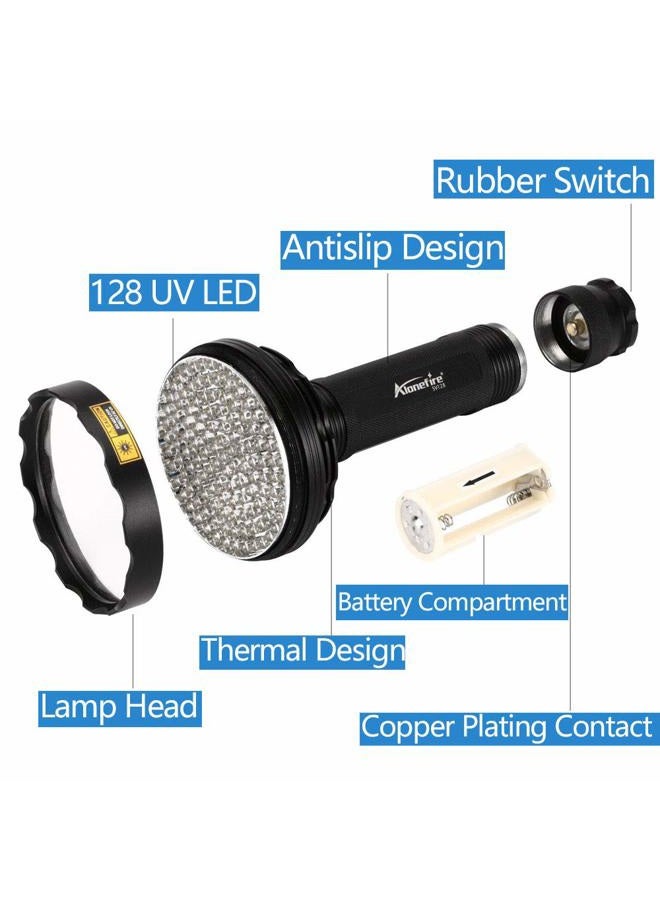 AloneFire SV128 395nm UV Flashlight 128 LED Ultraviolet Blacklight Black Light for Scorpion Detection, Pet Urine Detection, Dry Stain with UV Protective Glasses, 6PCS AAA Battery Included - Image 2