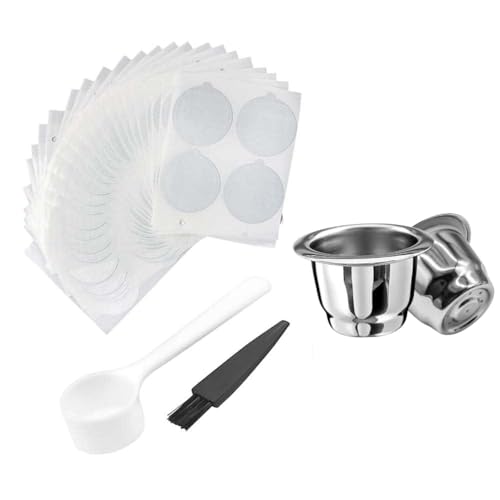 MTROYALDIA Refillable Coffee Capsules Cup Stainless Steel Reusable Coffee Pods 100Pcs Foil Film Cover Compatible with Nespresso Machines (1 Cups + 100 Lids) - Image 1