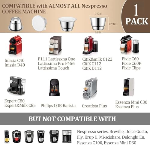 MTROYALDIA Refillable Coffee Capsules Cup Stainless Steel Reusable Coffee Pods 100Pcs Foil Film Cover Compatible with Nespresso Machines (1 Cups + 100 Lids) - Image 2