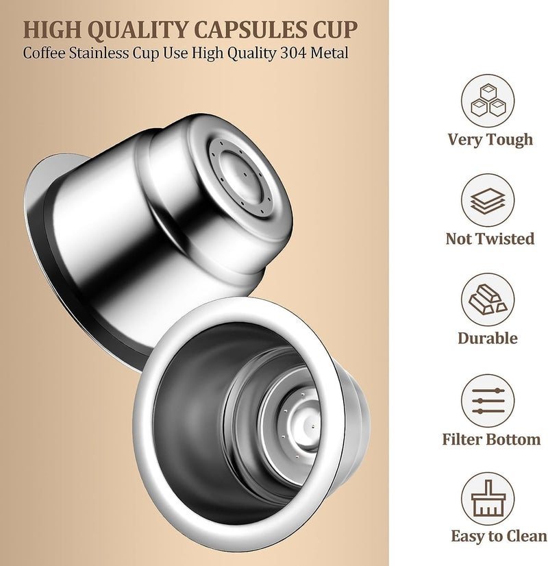 MTROYALDIA Refillable Coffee Capsules Cup Stainless Steel Reusable Coffee Pods 100Pcs Foil Film Cover Compatible with Nespresso Machines (1 Cups + 100 Lids) - Image 4