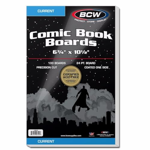 BCW Current Comic Book Backing Boards - 100 Pack | 24 pt., Coated, Buffered with 3% Calcium Carbonate | Precision Cut for Current Comic Bags | Long-Term Comic Book Storage - Image 1