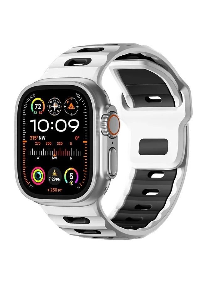 Sport Band Compatible with iWatch 42mm 44mm 45mm 46mm 49mm, Soft Silicone Breathable Waterproof Strap Compatible with Ultra/Ultra2 iWatch SE & Series 1/2/3/4/5/6/7/8/9/10 (White/Black)